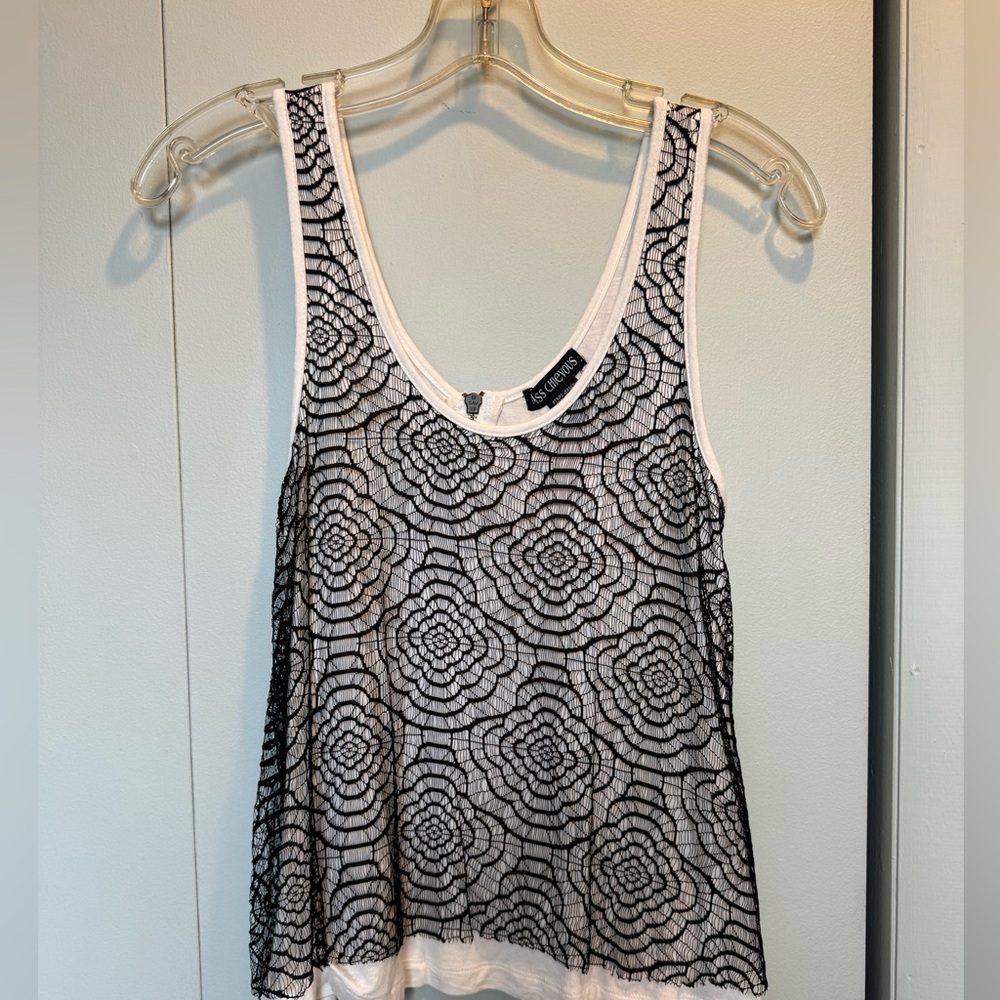 Zipper Tank Top with black lace overlay
